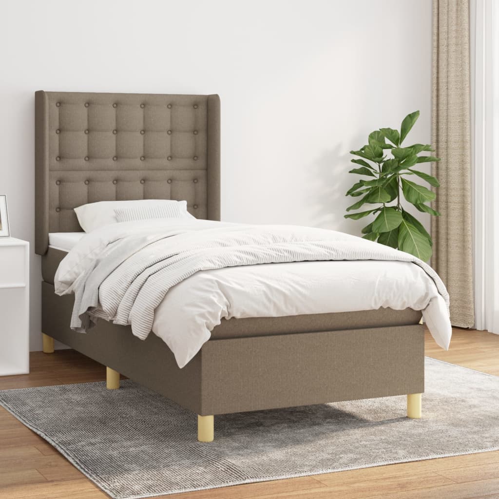 Boxspring met matras stof taupe 90x190 cm – afbeelding 1