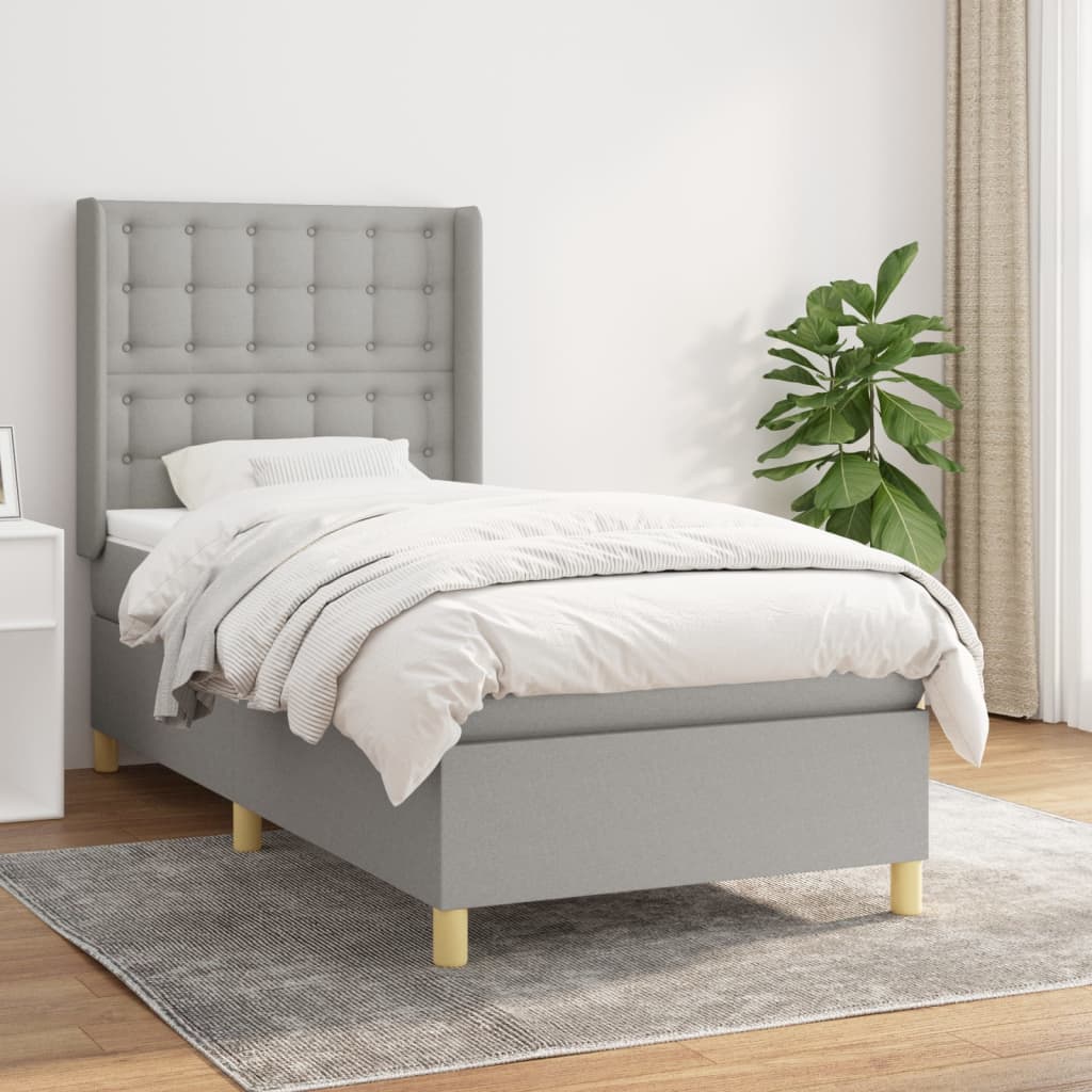 Boxspring met matras stof lichtgrijs 100x200 cm – afbeelding 1