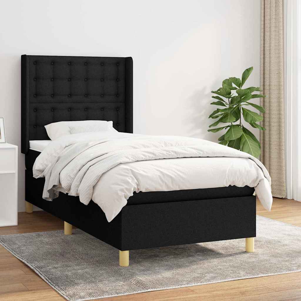 Boxspring met matras stof zwart 100x200 cm – afbeelding 1
