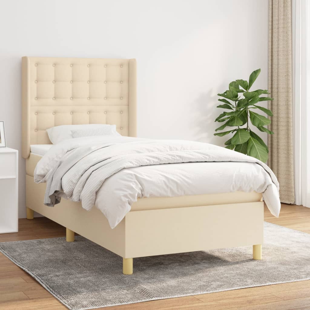Boxspring met matras stof crèmekleurig 100x200 cm – afbeelding 1