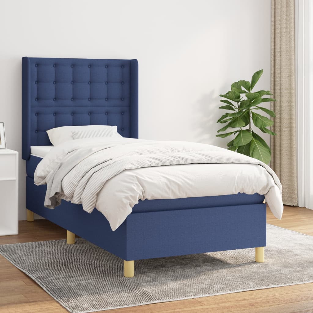 Boxspring met matras stof blauw 100x200 cm – afbeelding 1