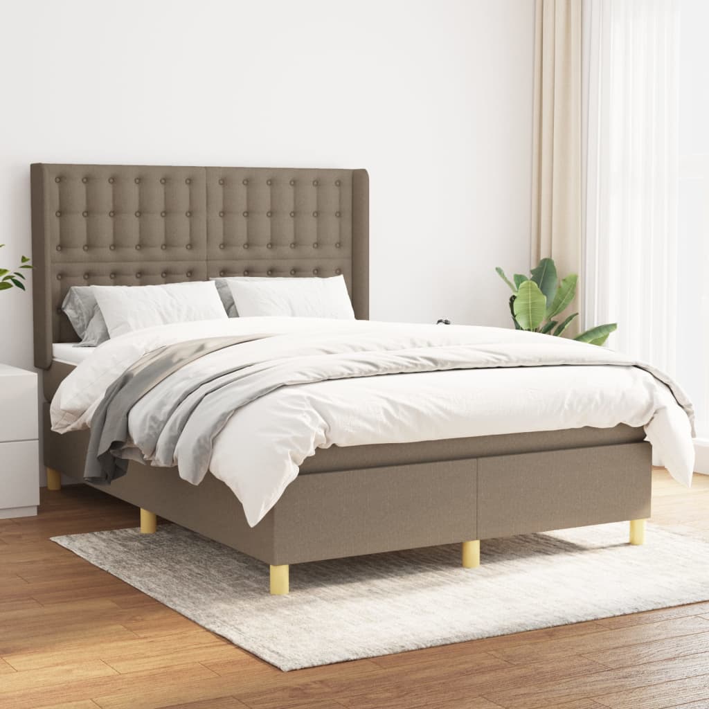 Boxspring met matras stof taupe 140x190 cm – afbeelding 1