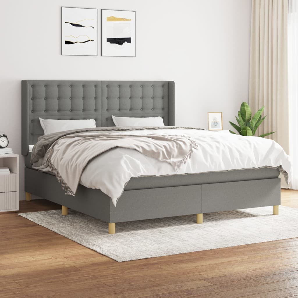 Boxspring met matras stof donkergrijs 160x200 cm – afbeelding 1