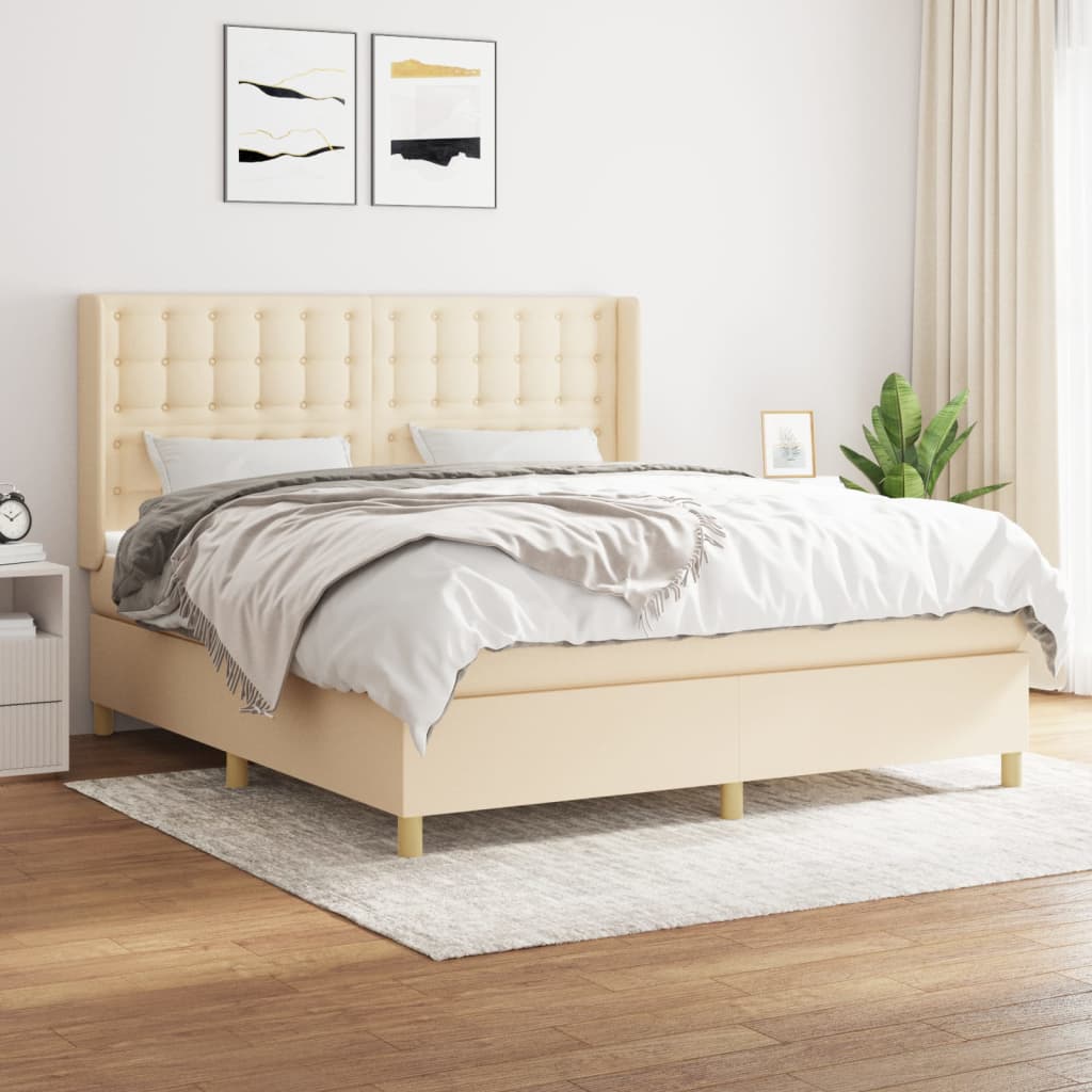 Boxspring met matras stof crèmekleurig 160x200 cm – afbeelding 1
