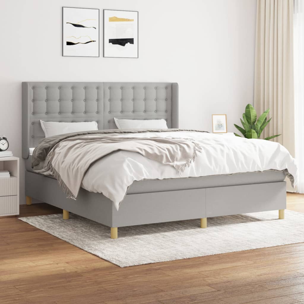 Boxspring met matras stof lichtgrijs 180x200 cm – afbeelding 1