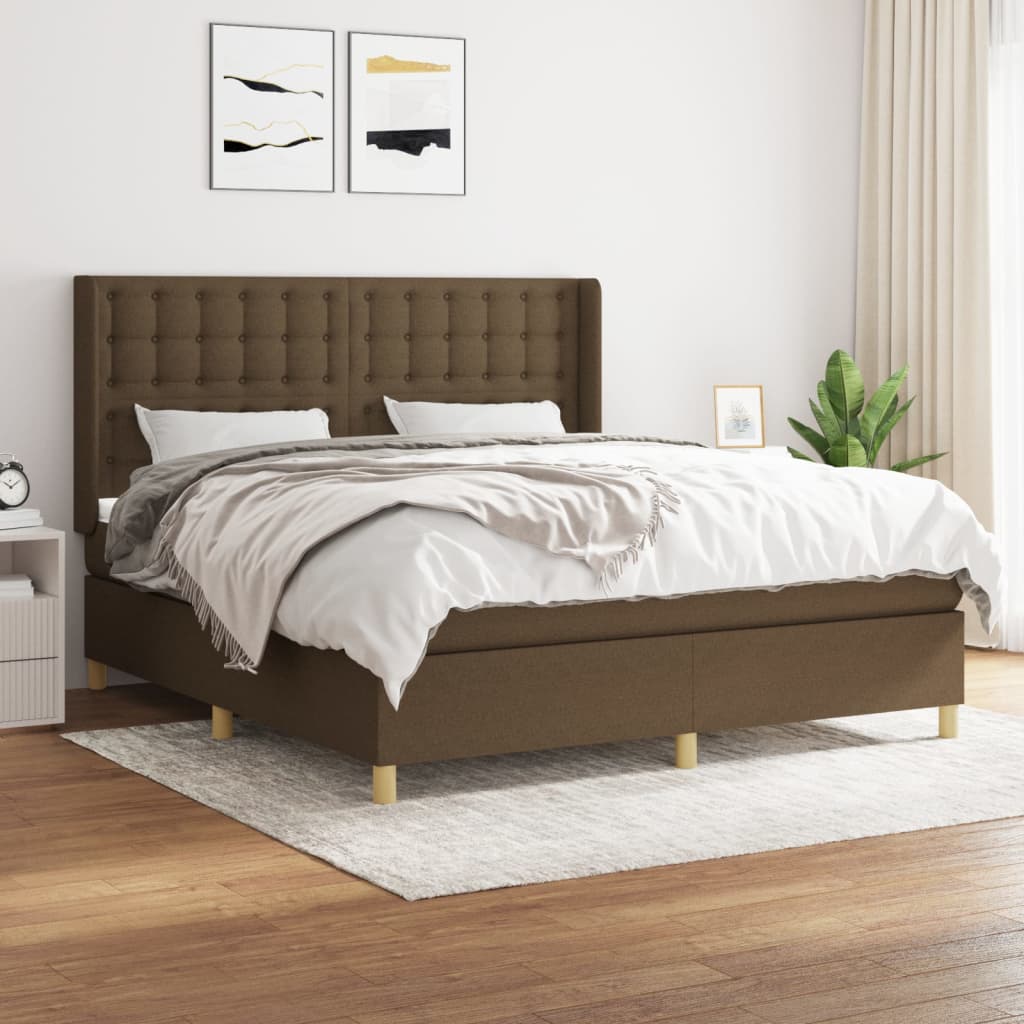 Boxspring met matras stof donkerbruin 180x200 cm – afbeelding 1