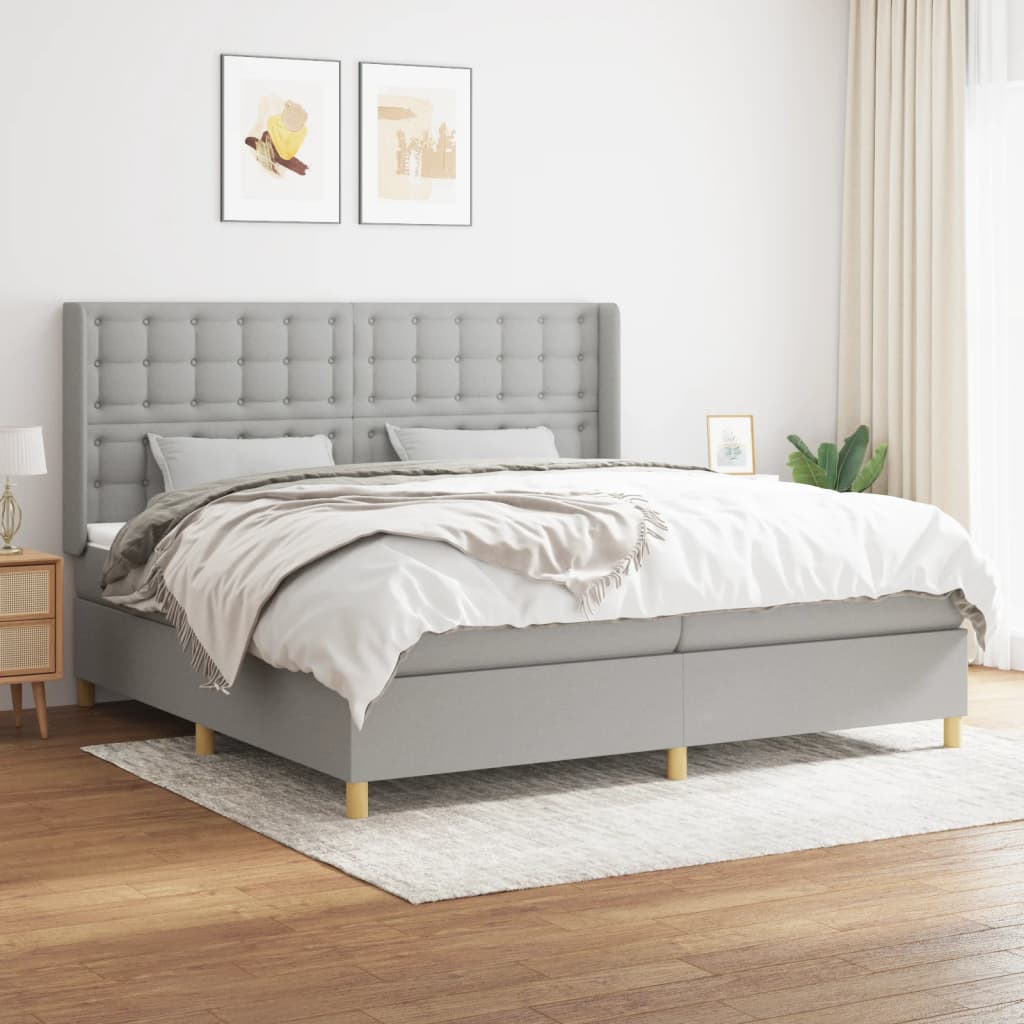 Boxspring met matras stof lichtgrijs 200x200 cm – afbeelding 1