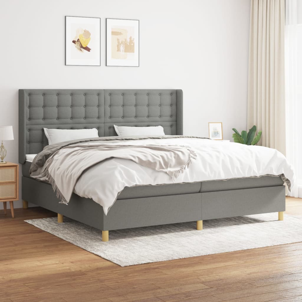 Boxspring met matras stof donkergrijs 200x200 cm – afbeelding 1