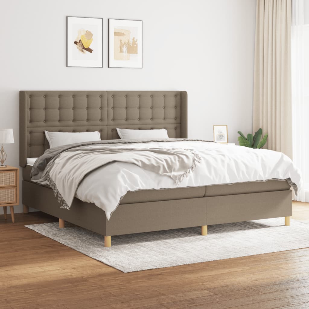 Boxspring met matras stof taupe 200x200 cm – afbeelding 1