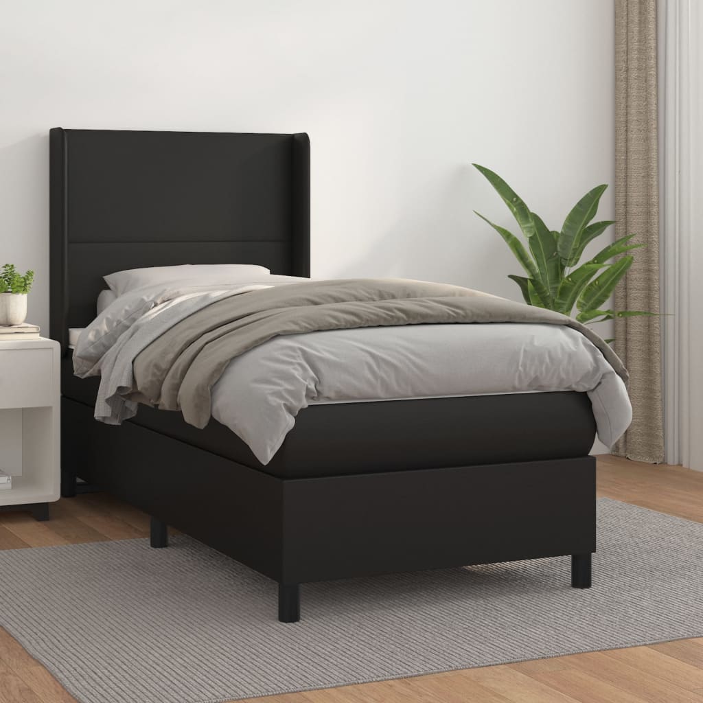 Boxspring met matras kunstleer zwart 80x200 cm – afbeelding 1