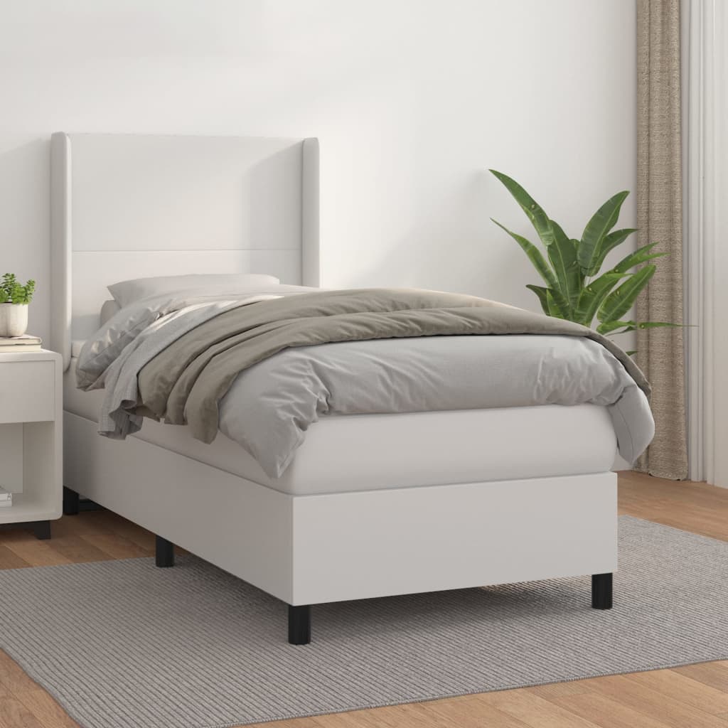 Boxspring met matras kunstleer wit 90x190 cm – afbeelding 1