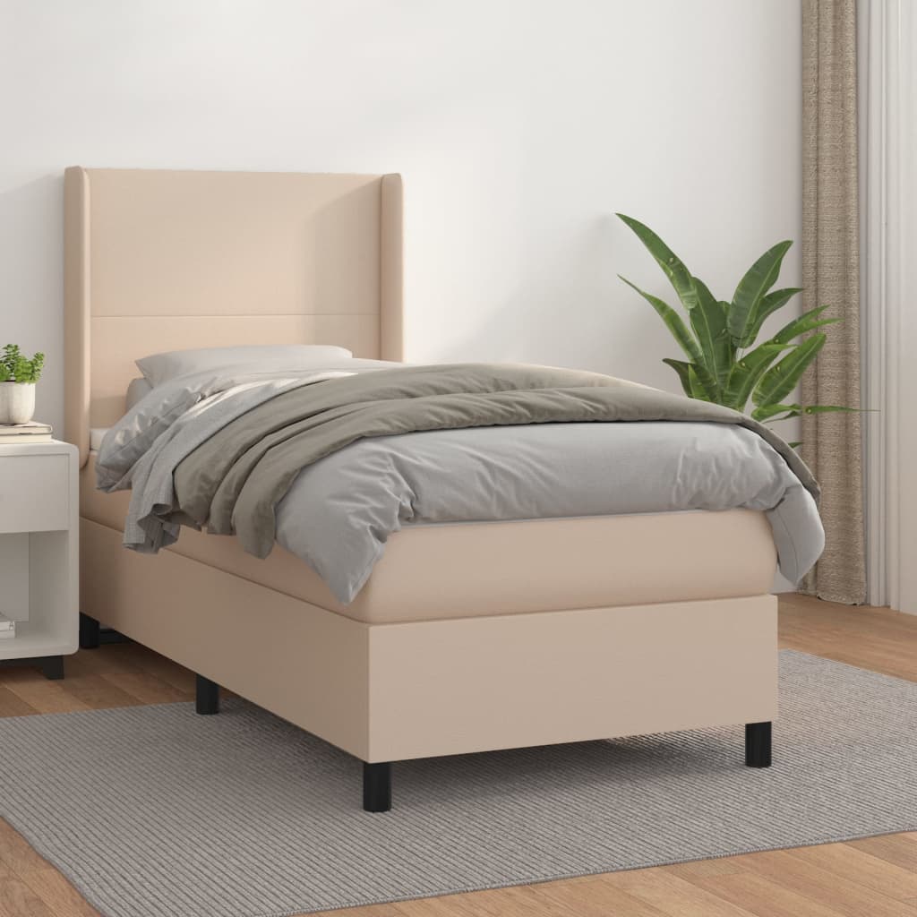 Boxspring met matras kunstleer cappuccinokleurig 90x190 cm – afbeelding 1