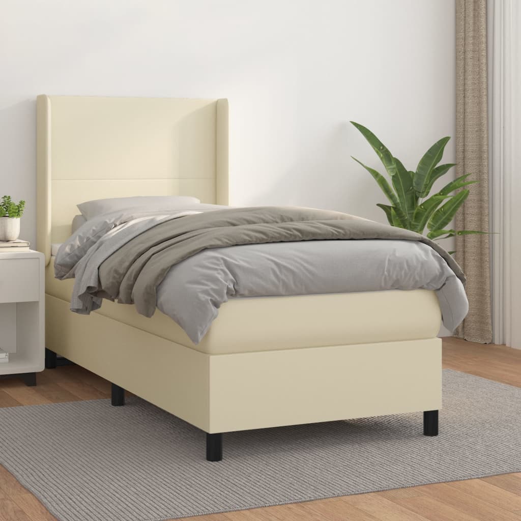Boxspring met matras kunstleer crèmekleurig 90x200 cm – afbeelding 1