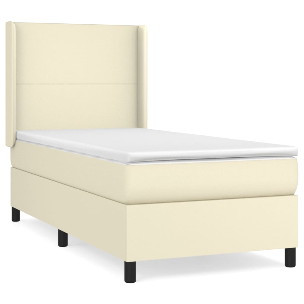 Boxspring met matras kunstleer crèmekleurig 100x200 cm – afbeelding 2