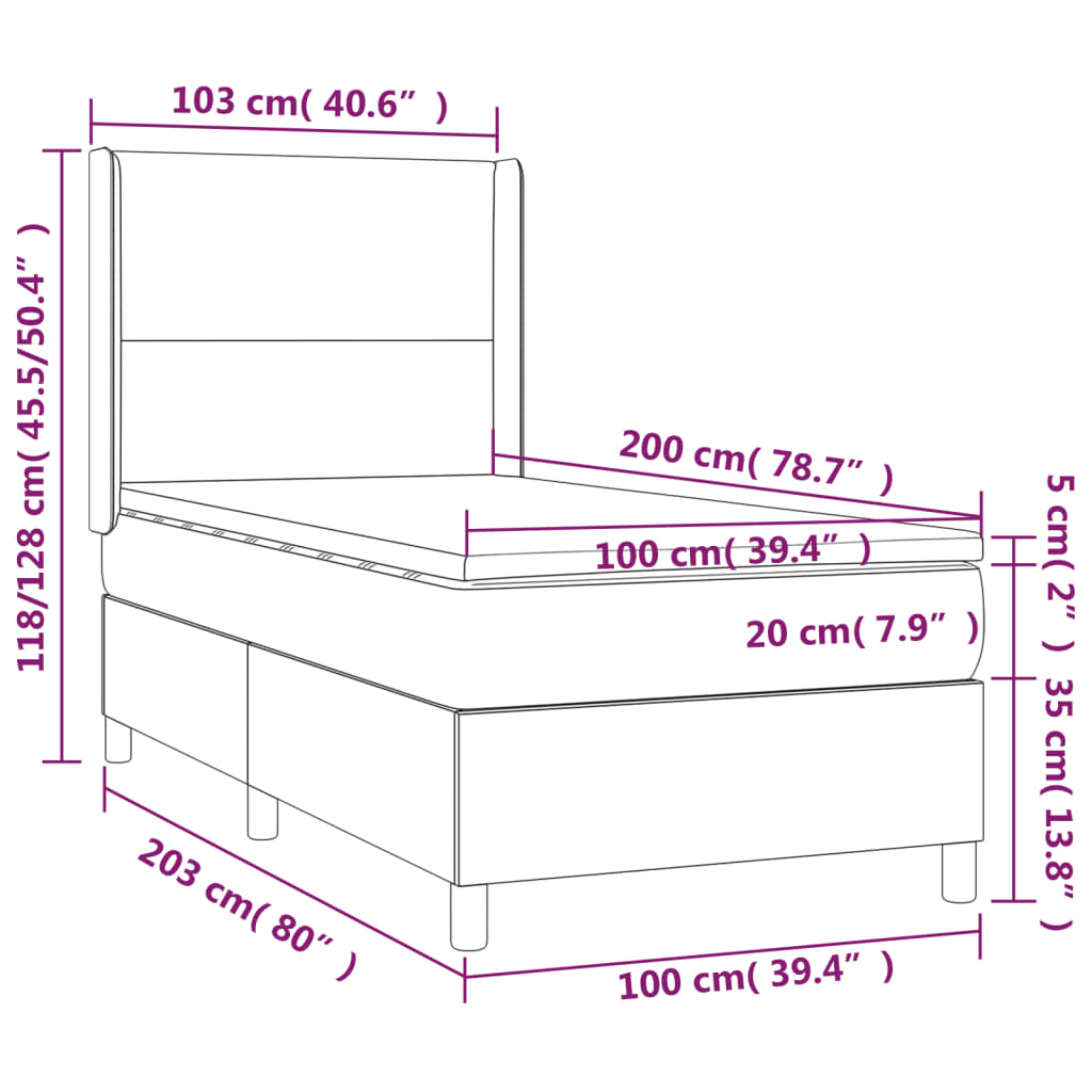 Boxspring met matras kunstleer crèmekleurig 100x200 cm – afbeelding 7
