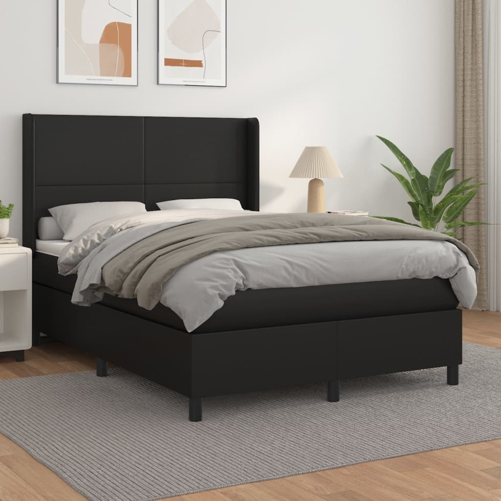 Boxspring met matras kunstleer zwart 140x190 cm – afbeelding 1