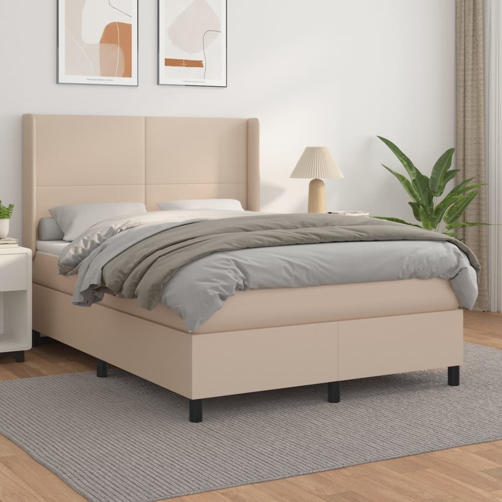 Boxspring met matras kunstleer cappuccinokleurig 140x190 cm – afbeelding 1
