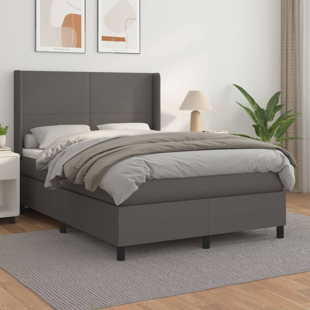 Boxspring met matras kunstleer grijs 140x200 cm – afbeelding 1
