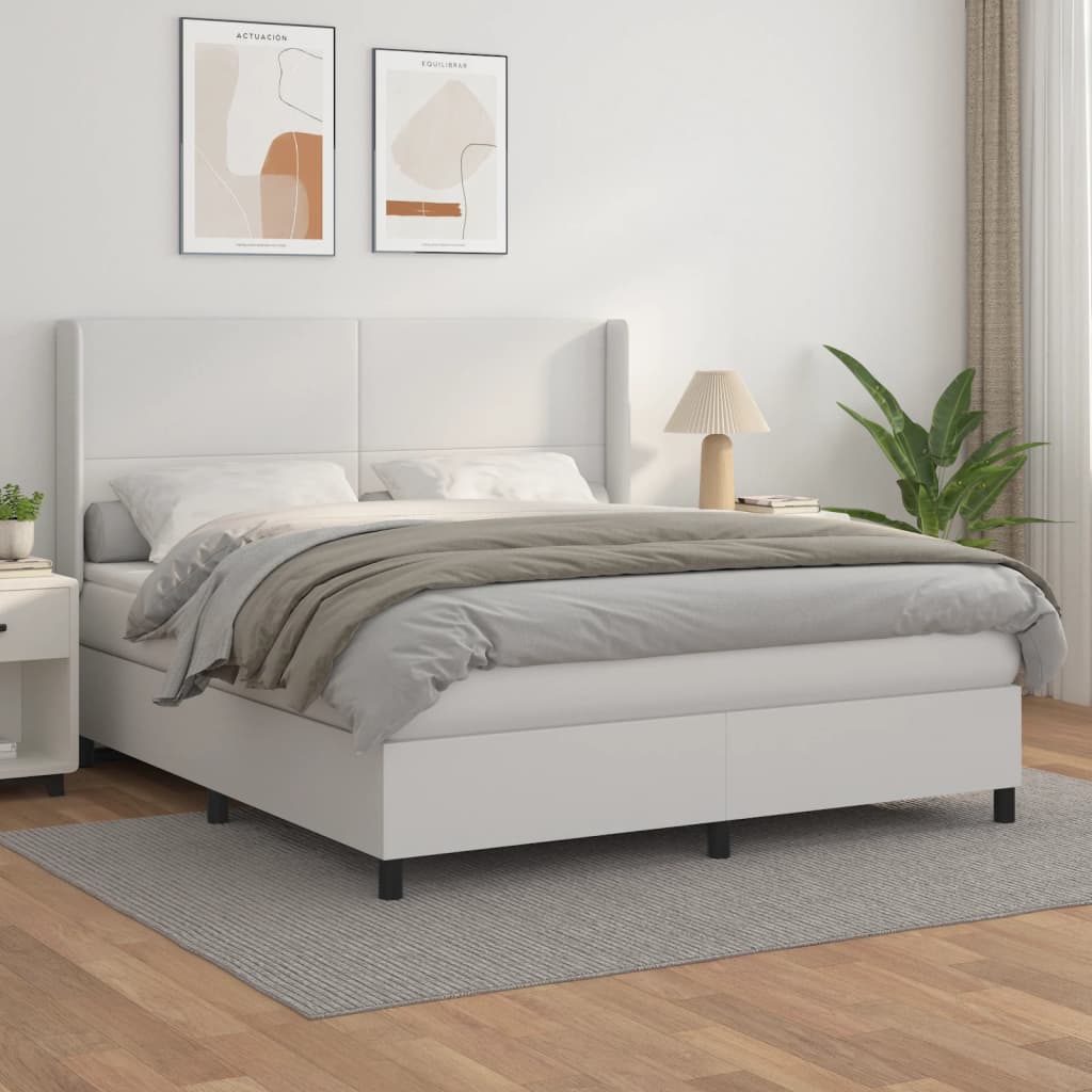 Boxspring met matras kunstleer wit 180x200 cm – afbeelding 1