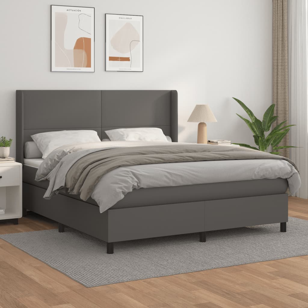 Boxspring met matras kunstleer grijs 180x200 cm – afbeelding 1