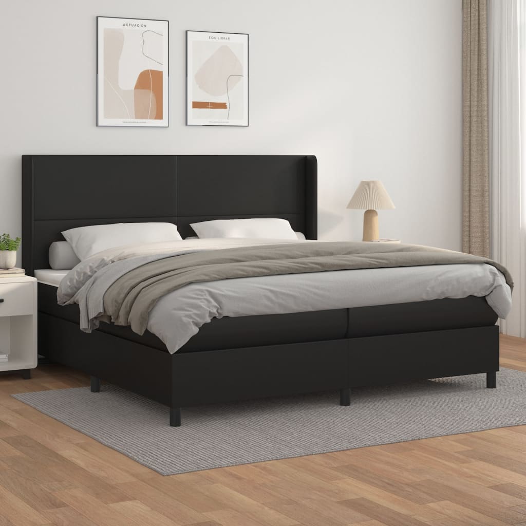 Boxspring met matras kunstleer zwart 200x200 cm – afbeelding 1