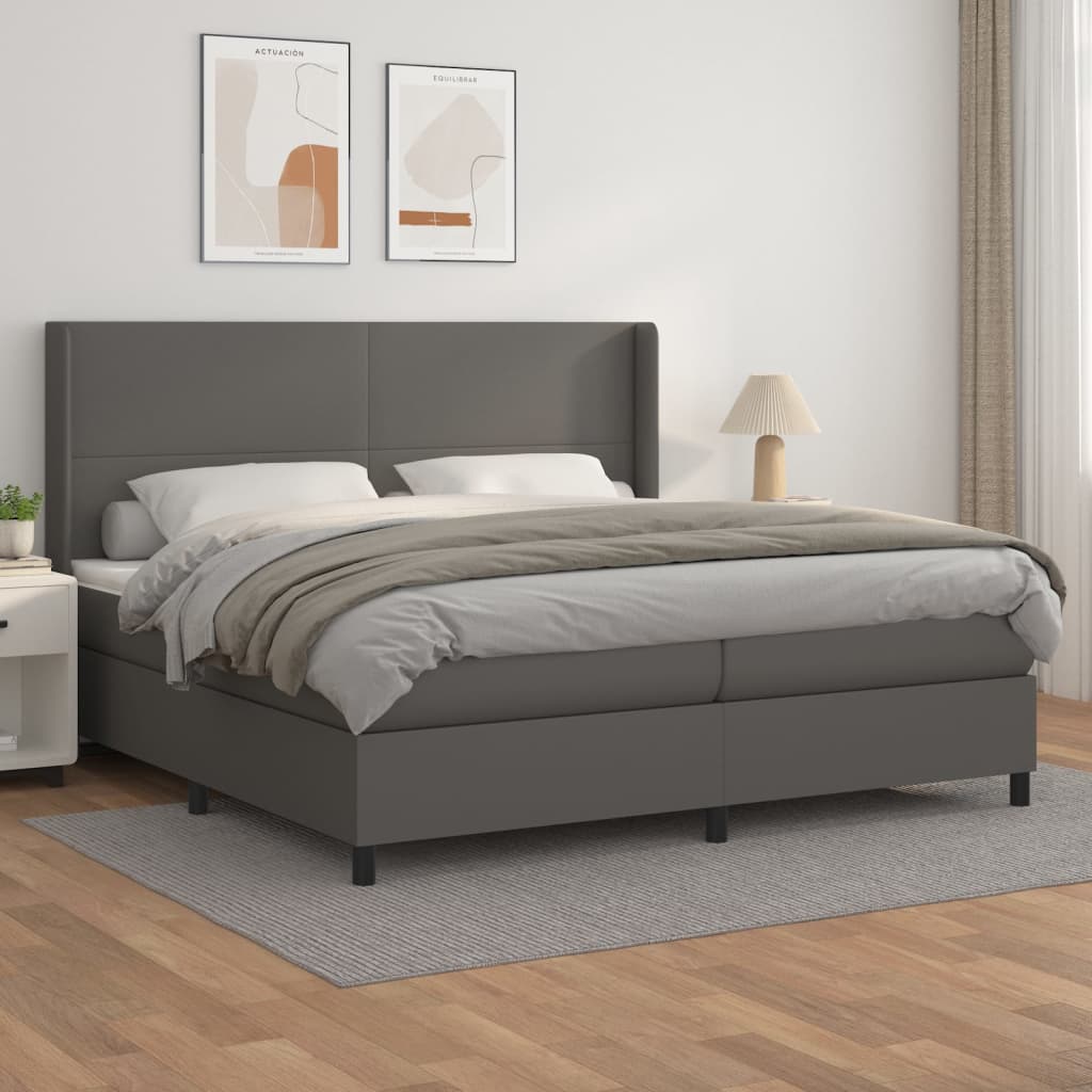Boxspring met matras kunstleer grijs 200x200 cm – afbeelding 1