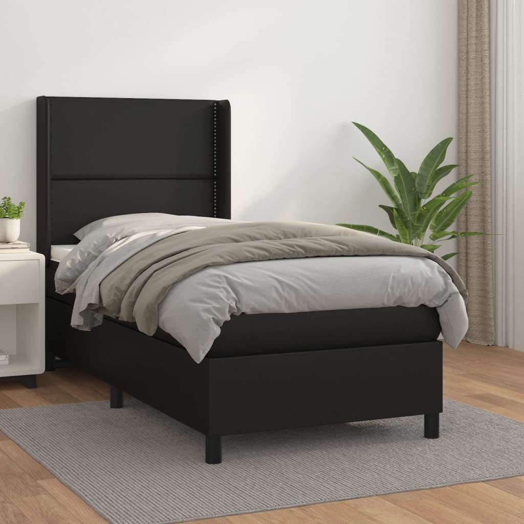 Boxspring met matras kunstleer zwart 90x200 cm – afbeelding 1