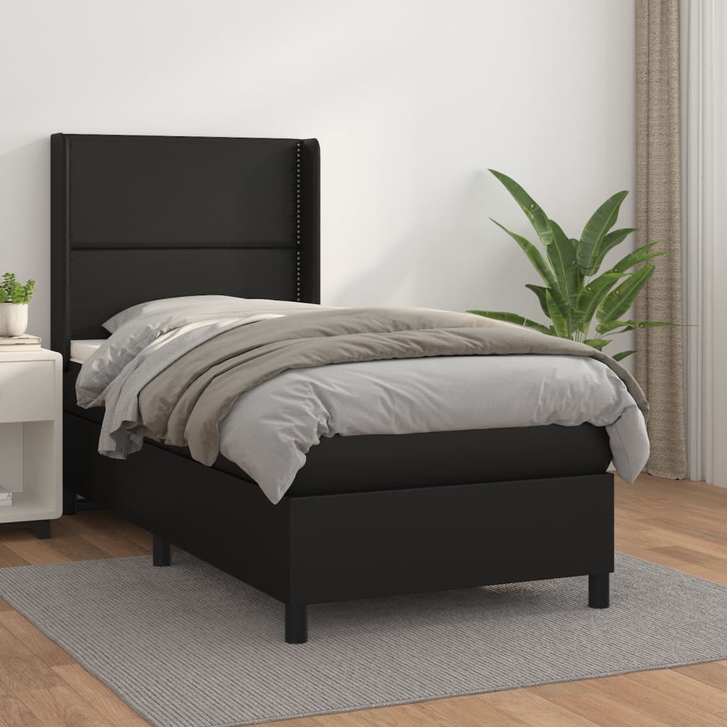 Boxspring met matras kunstleer zwart 100x200 cm – afbeelding 1