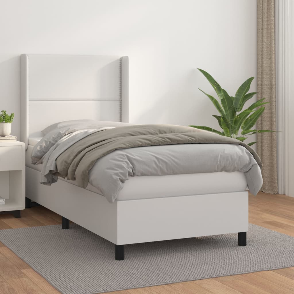 Boxspring met matras kunstleer wit 100x200 cm – afbeelding 1