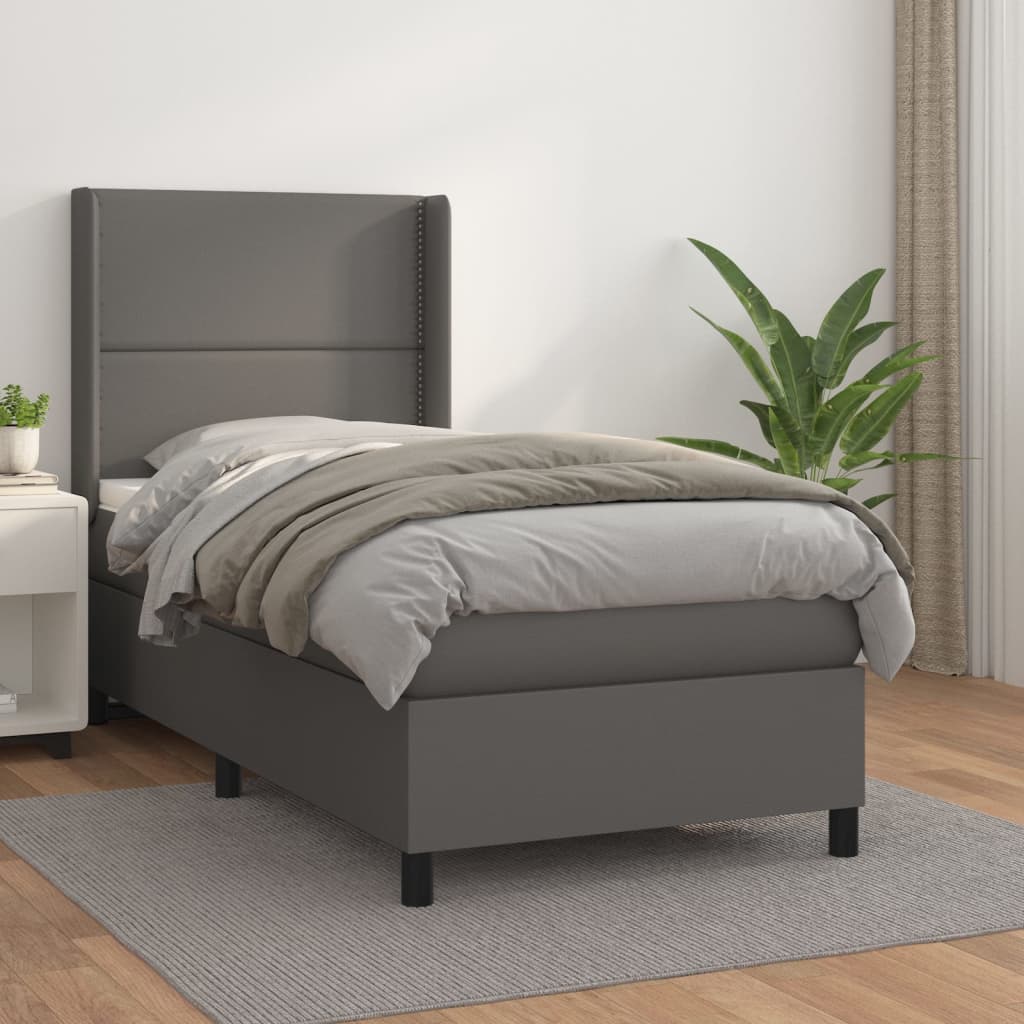 Boxspring met matras kunstleer grijs 100x200 cm – afbeelding 1