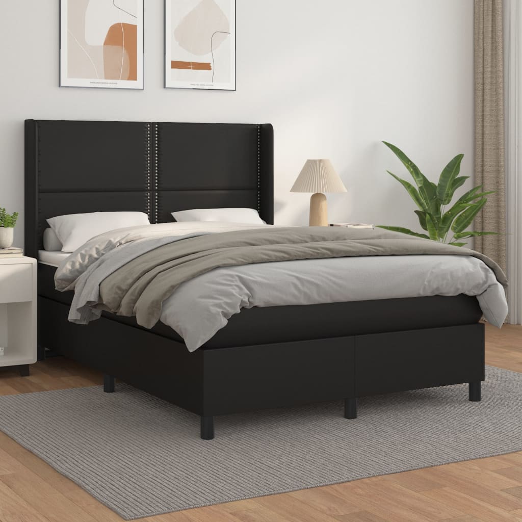 Boxspring met matras kunstleer zwart 140x190 cm – afbeelding 1
