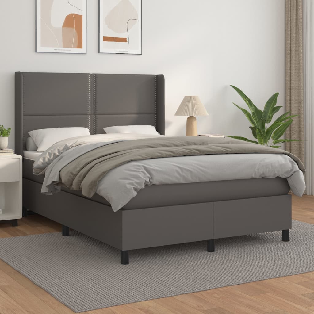 Boxspring met matras kunstleer grijs 140x190 cm – afbeelding 1