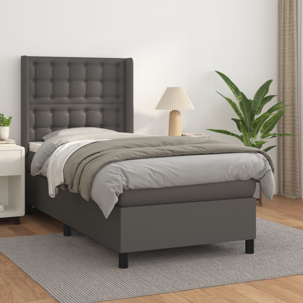 Boxspring met matras kunstleer grijs 80x200 cm – afbeelding 1
