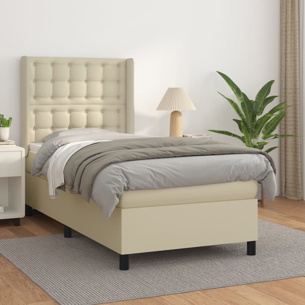 Boxspring met matras kunstleer crèmekleurig 90x190 cm – afbeelding 1