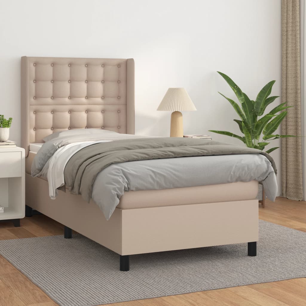 Boxspring met matras kunstleer cappuccinokleurig 90x190 cm – afbeelding 1
