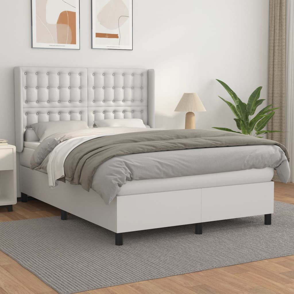 Boxspring met matras kunstleer wit 140x190 cm – afbeelding 1