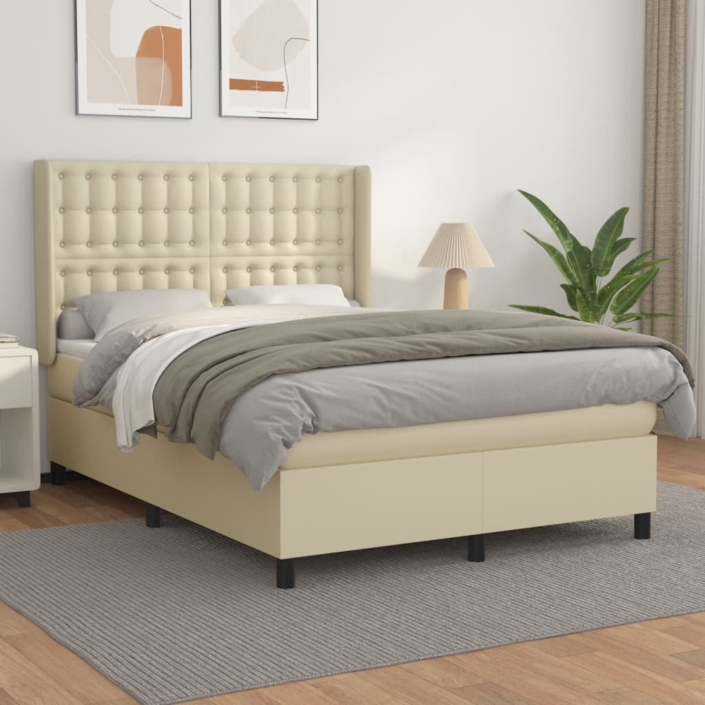 Boxspring met matras kunstleer crèmekleurig 140x190 cm – afbeelding 1