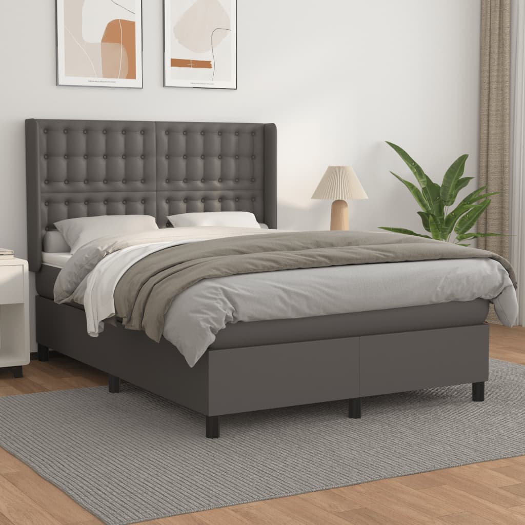 Boxspring met matras kunstleer grijs 140x200 cm – afbeelding 1