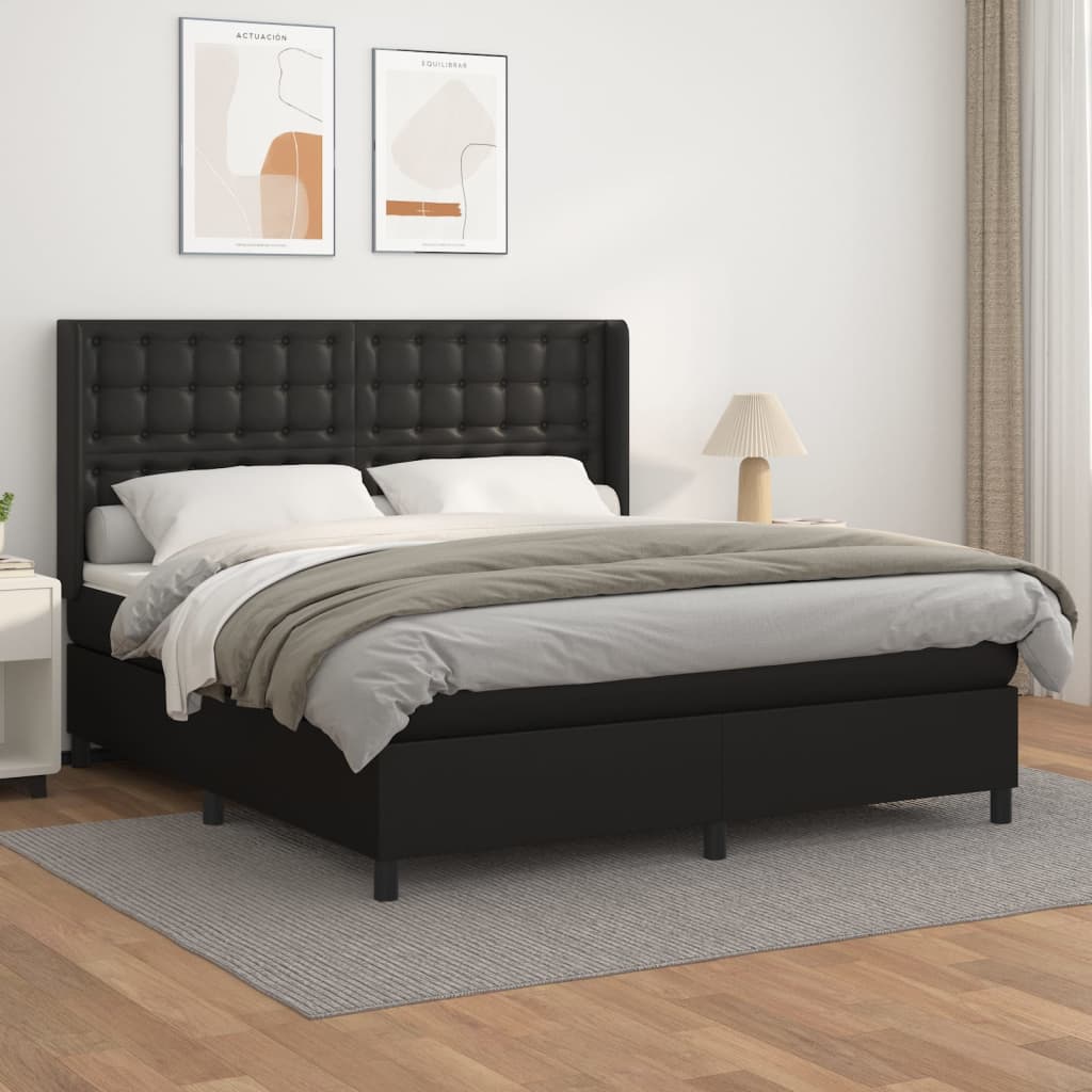 Boxspring met matras kunstleer zwart 160x200 cm – afbeelding 1