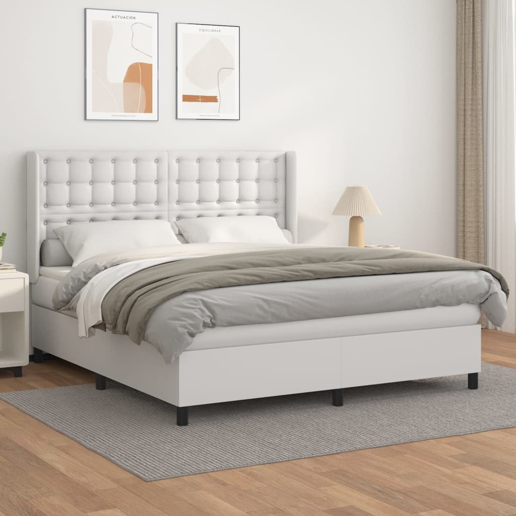 Boxspring met matras kunstleer wit 160x200 cm – afbeelding 1