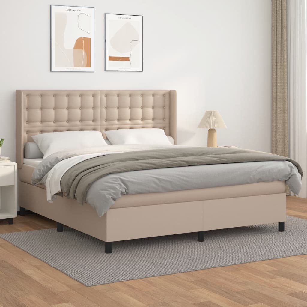Boxspring met matras kunstleer cappuccinokleurig 160x200 cm – afbeelding 1