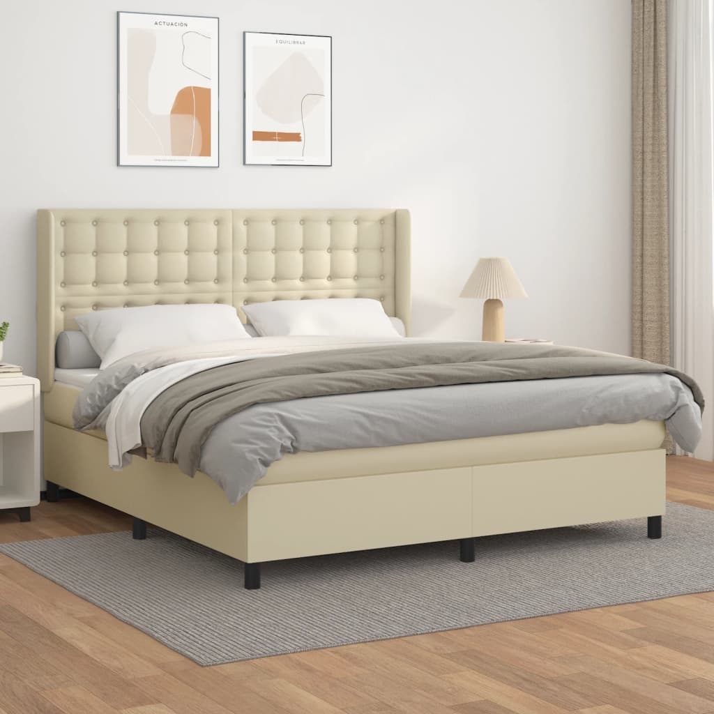 Boxspring met matras kunstleer crèmekleurig 180x200 cm – afbeelding 1