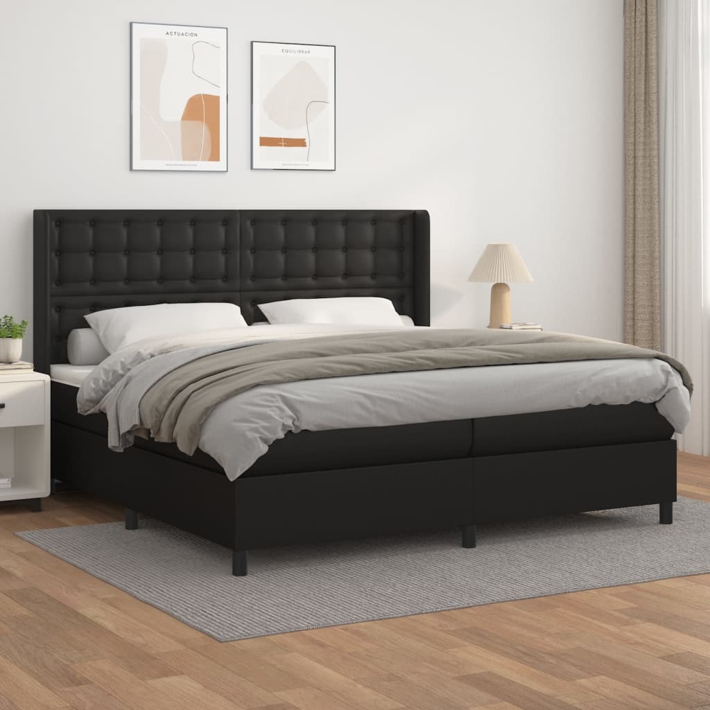 Boxspring met matras kunstleer zwart 200x200 cm – afbeelding 1