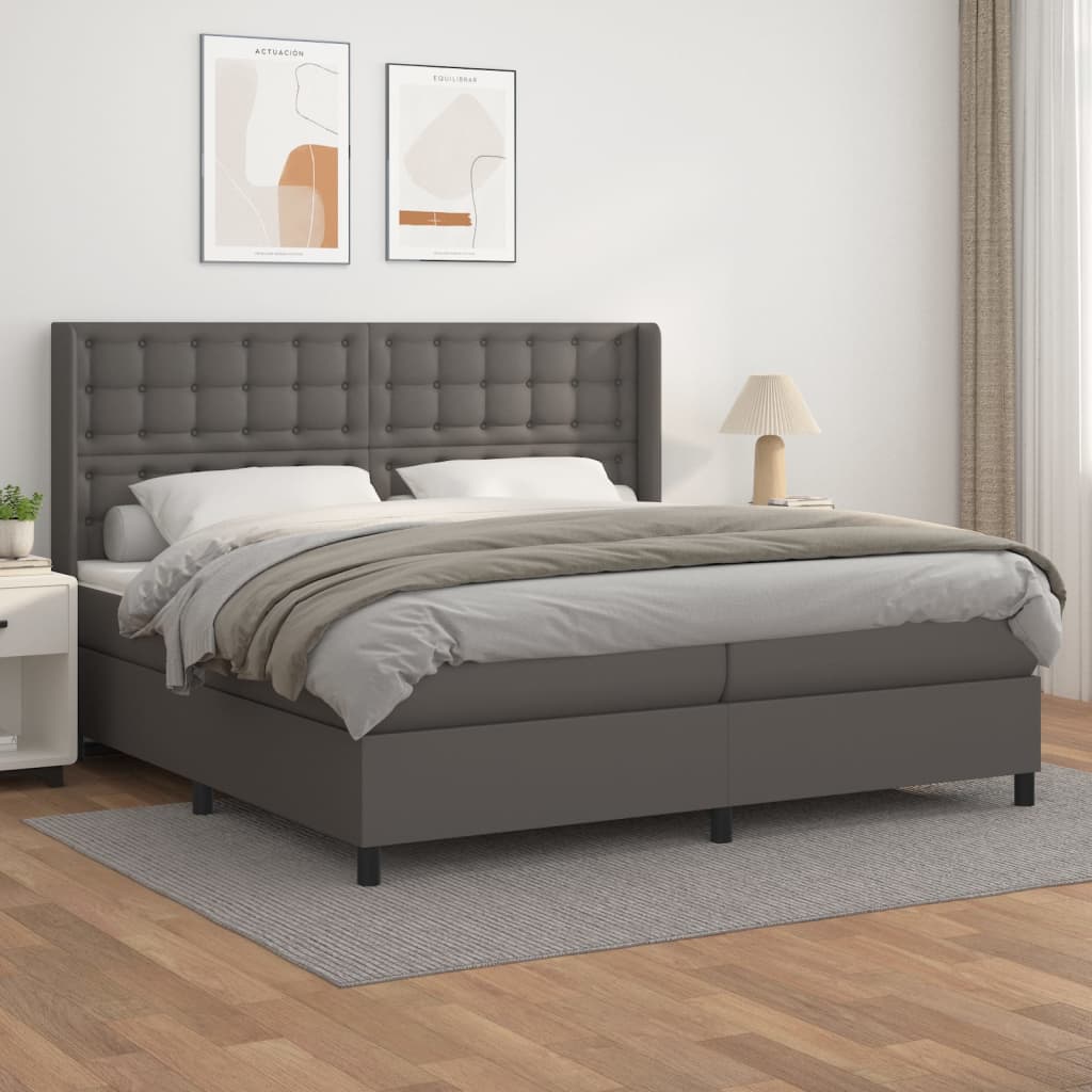 Boxspring met matras kunstleer grijs 200x200 cm – afbeelding 1