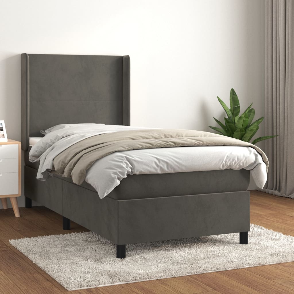 Boxspring met matras fluweel donkergrijs 80x200 cm – afbeelding 1