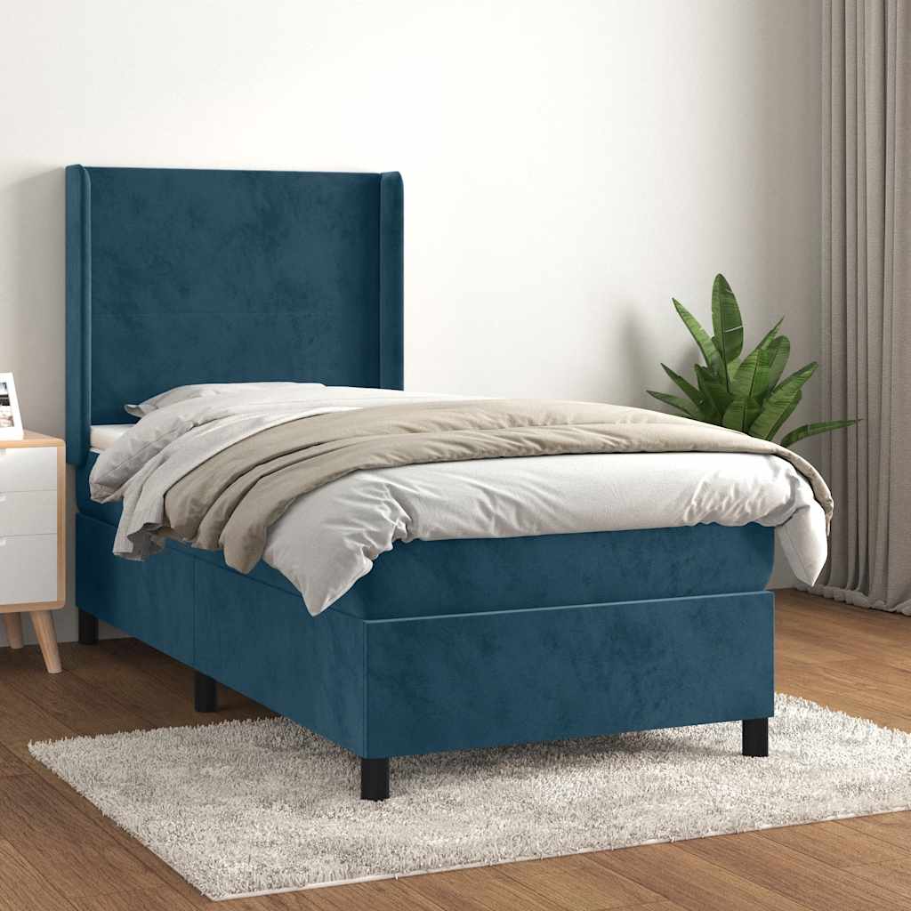 Boxspring met matras fluweel donkerblauw 80x200 cm – afbeelding 1