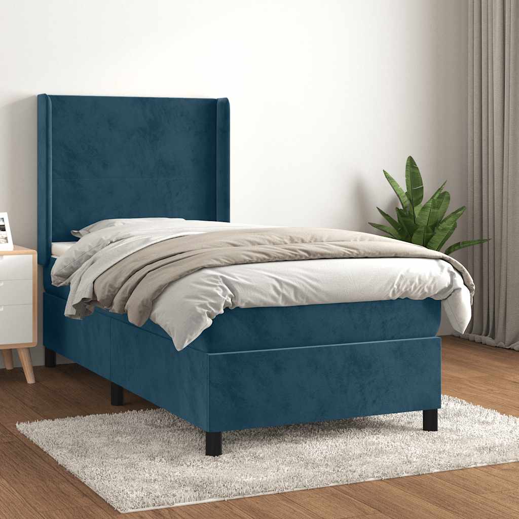 Boxspring met matras fluweel donkerblauw 90x200 cm – afbeelding 1