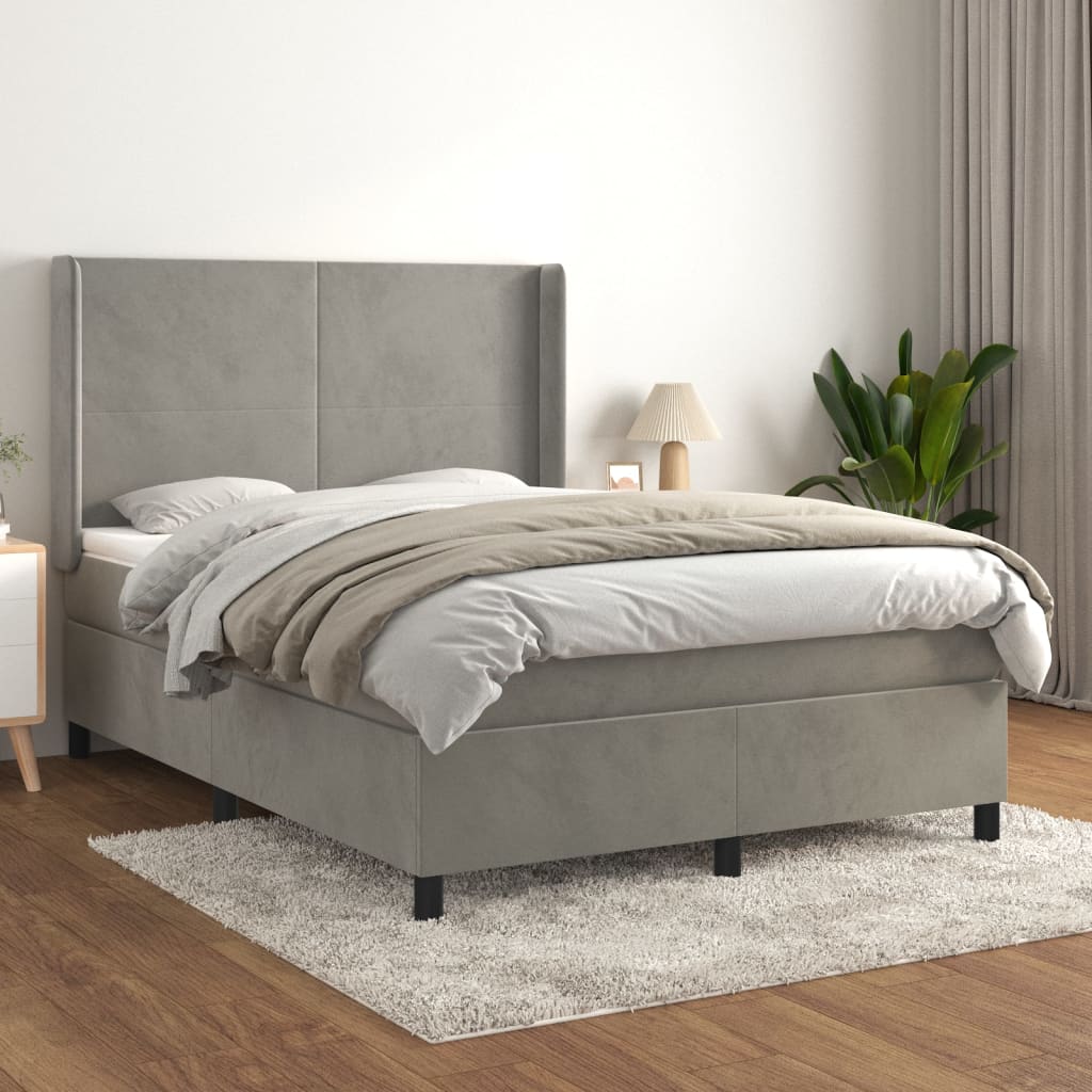 Boxspring met matras fluweel lichtgrijs 140x190 cm – afbeelding 1