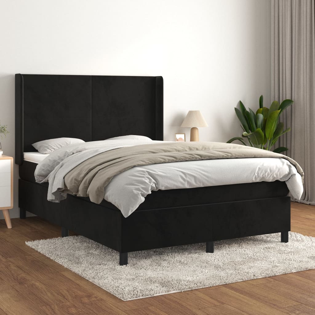 Boxspring met matras fluweel zwart 140x200 cm – afbeelding 1