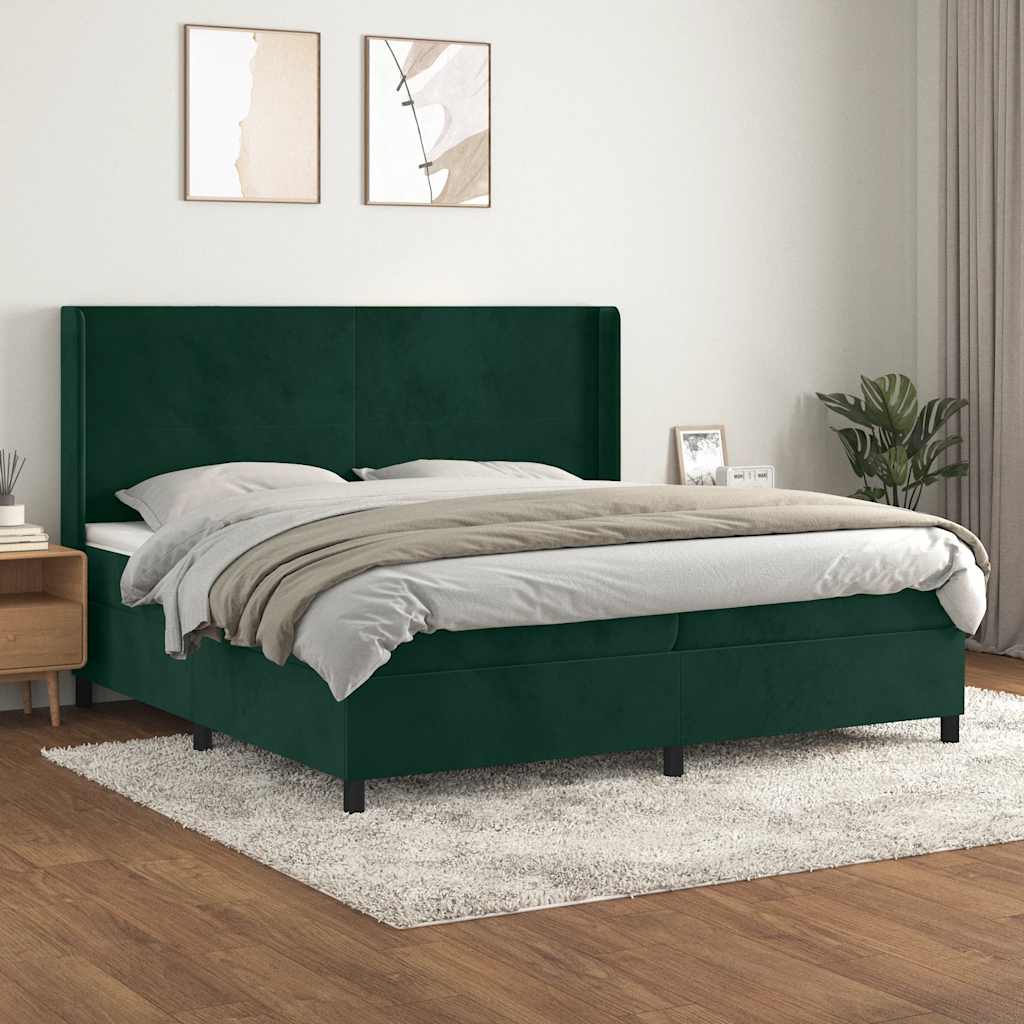 Boxspring met matras fluweel donkergroen 200x200 cm – afbeelding 1